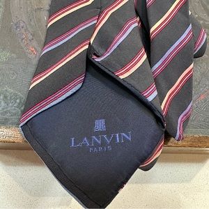 Lanvin Paris 100% silk men’s tie vintage striped motif navy/pink/red/purple